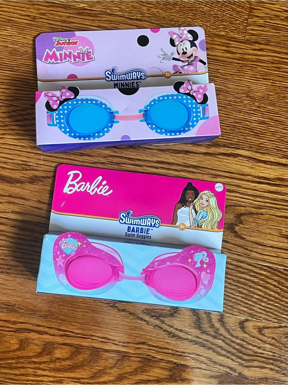 NWT Swimways Bundle Of Goggles: Barbie Pink Kids  and Minnie Blue Swim Goggles